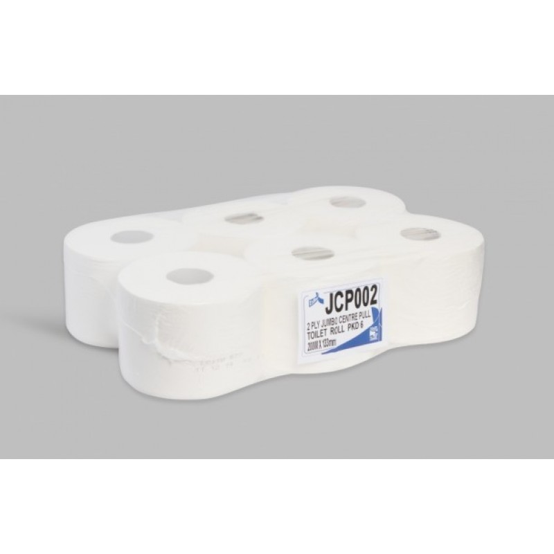TOILET ROLL JUMBO CENTRE PULL 2PLY 200M JCP002